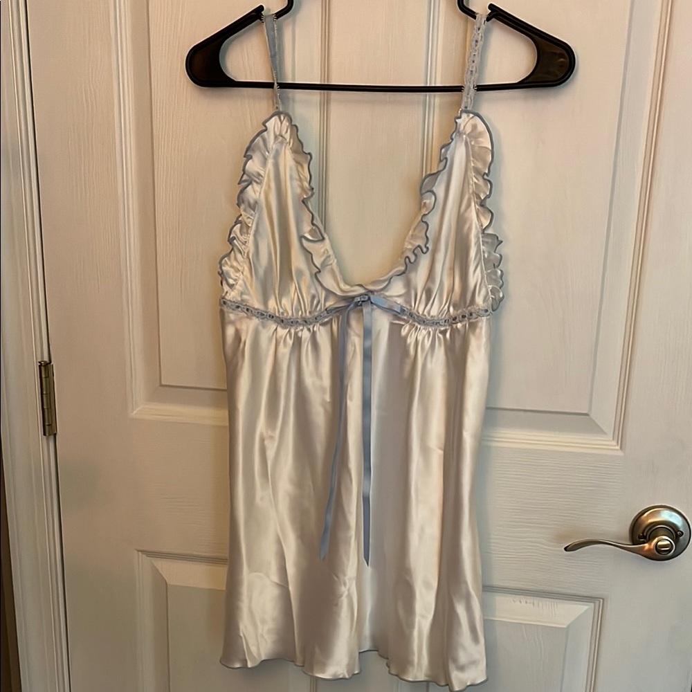 Light Blue Lace Trim Chemise with Adjustable Straps